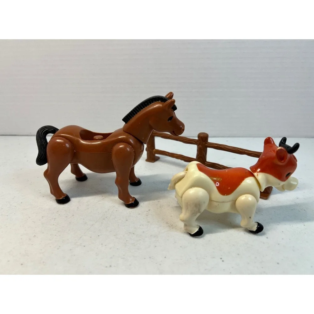 Vintage 1985 Playmates Li'l Playmates Farm Animals Horse Cow and Fence Set